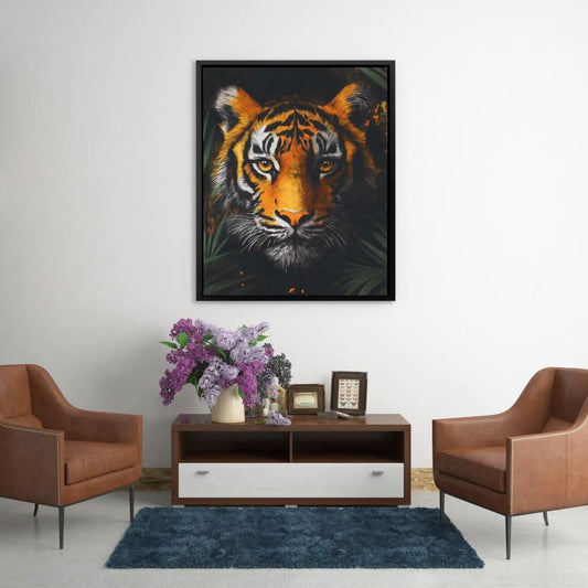 Tiger in the Shadows - Wall Art in Black Frame