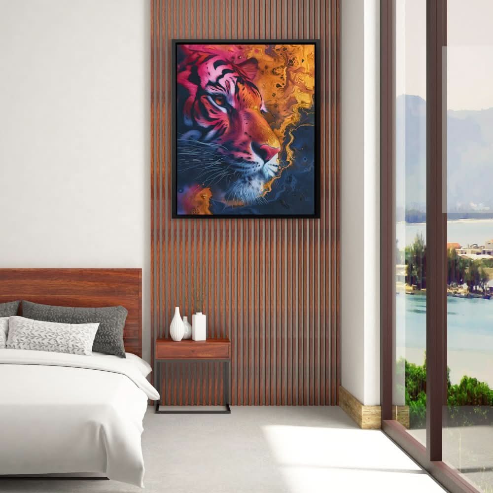 Tiger Palette - Man Cave Wall Art in Black Frame