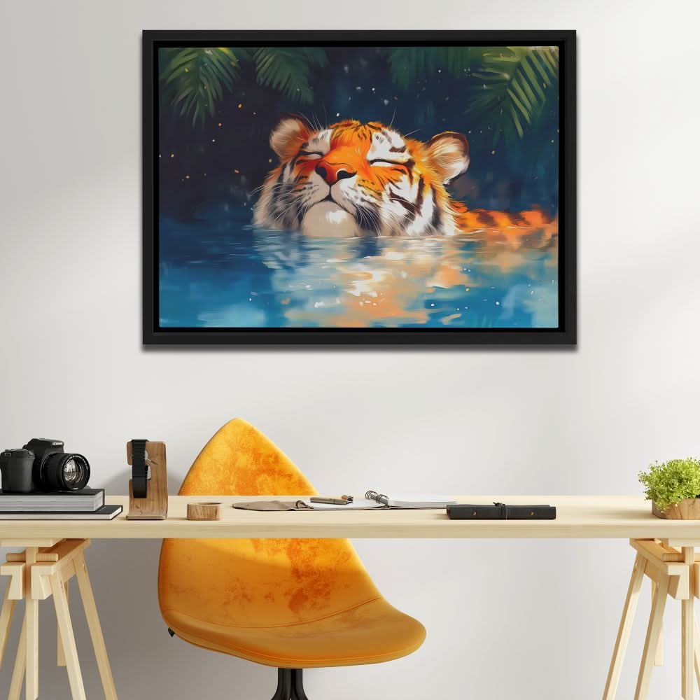 Tiger with Closed Eyes - Tiger Wall Art in Black Frame