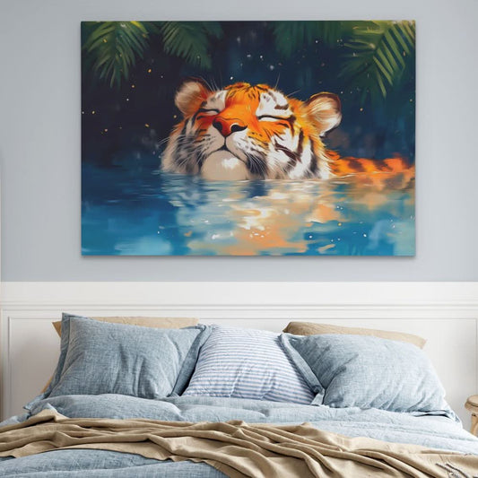 Tiger with Closed Eyes - Wall Art in Black Frame