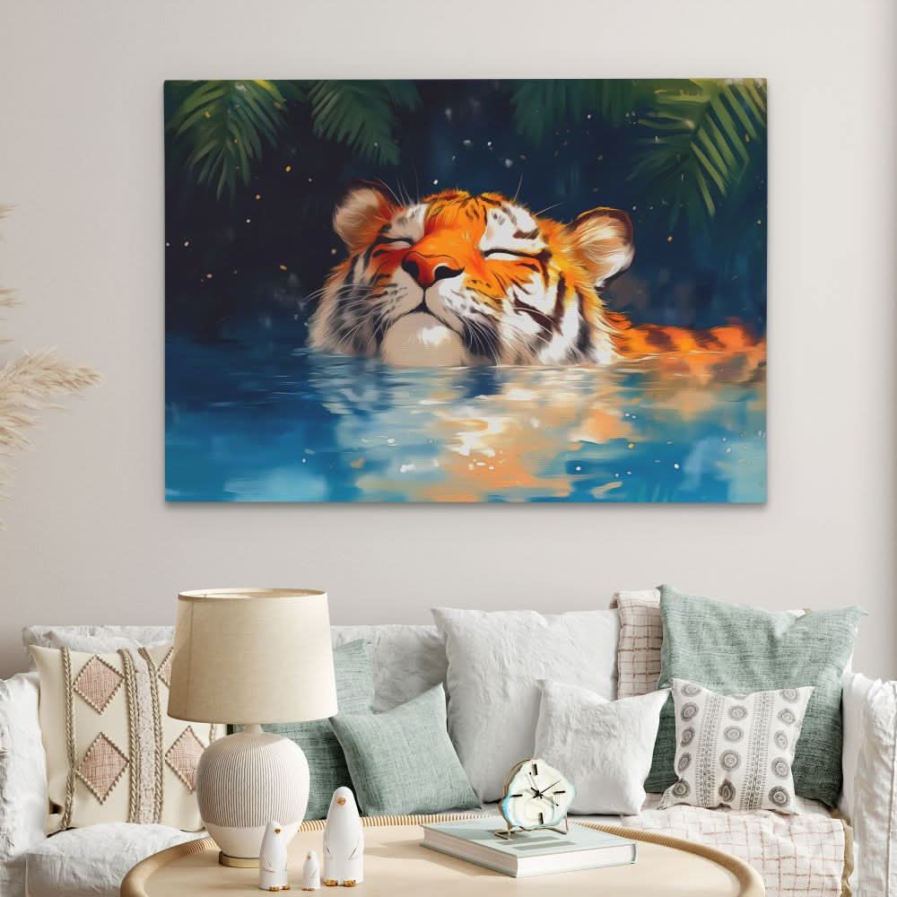 Tiger with Closed Eyes - Blue Tiger Canvas Print