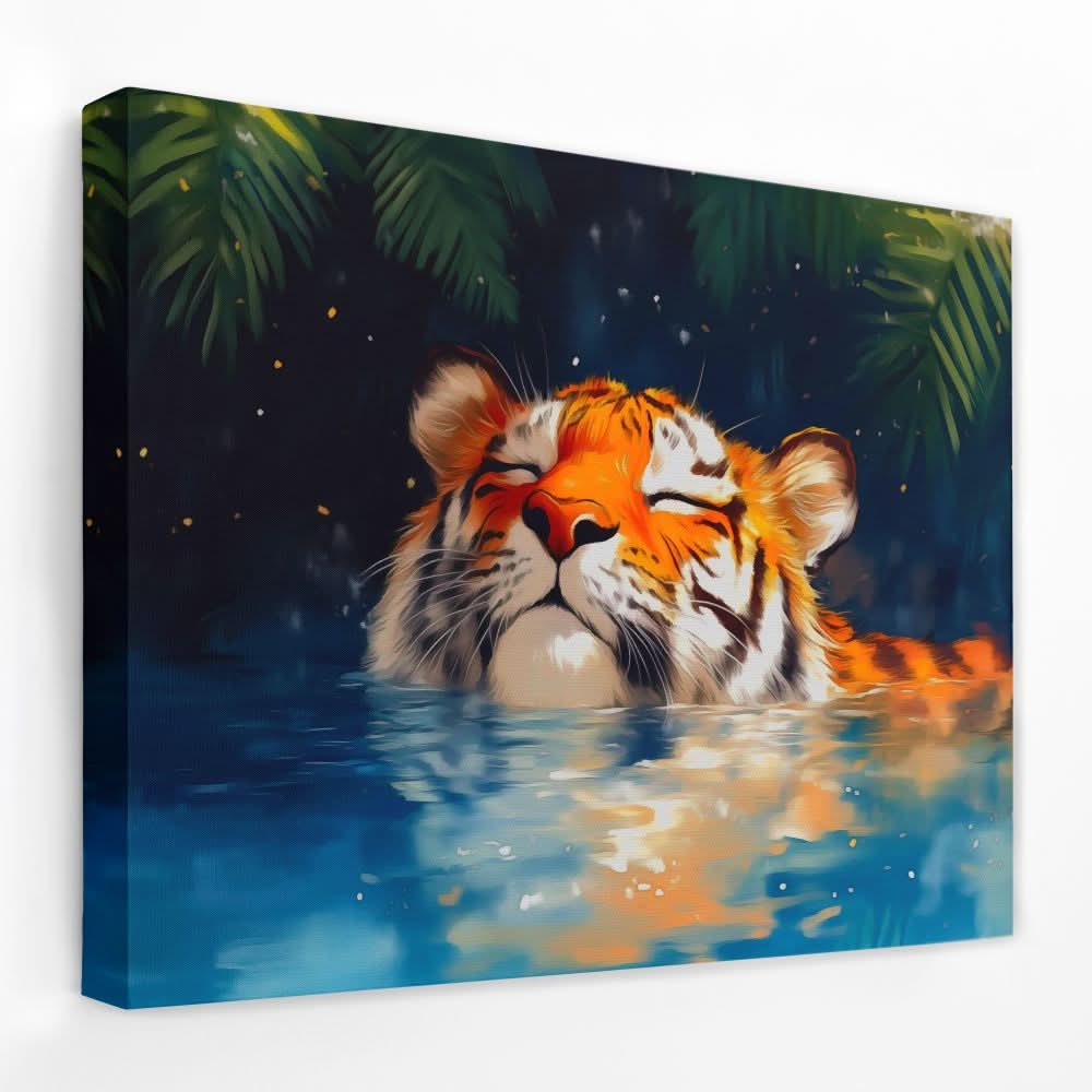 Tiger with Closed Eyes - Coastal Canvas Wall Art