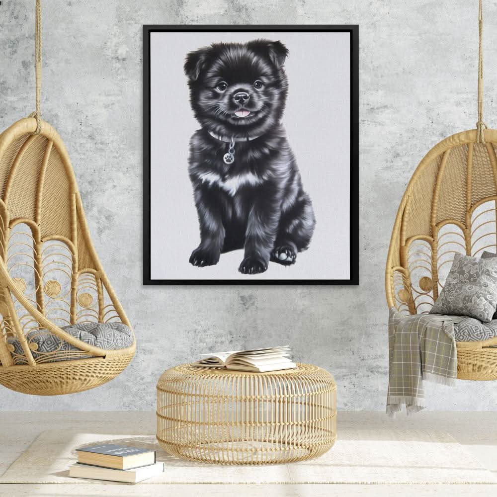 Tiny Pup with Paw Tag - Neutral Black and White Canvas Print