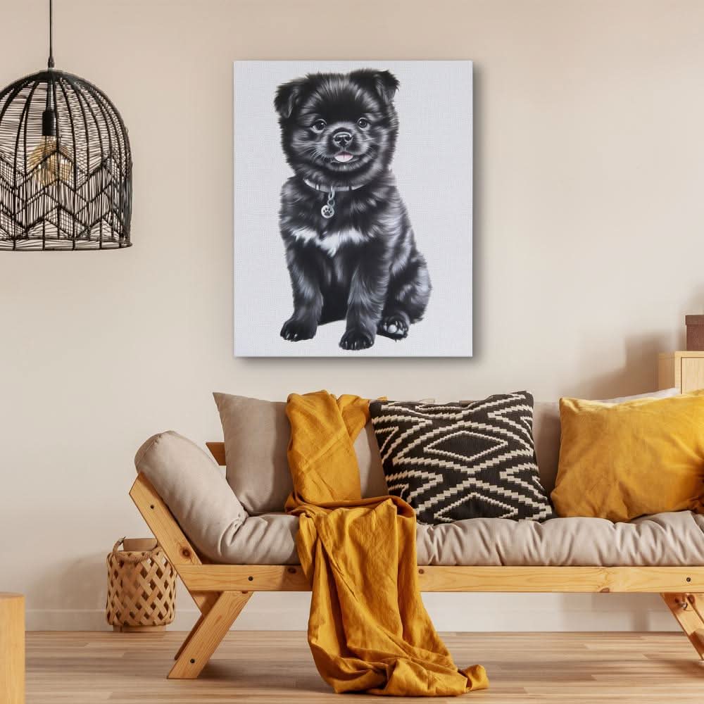 Tiny Pup with Paw Tag - Wall Art in Black Frame