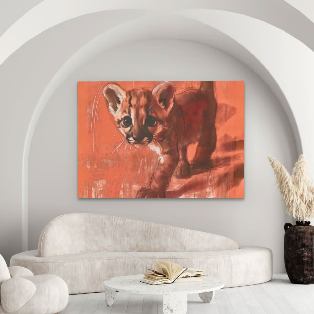 Tiptoeing Cub - Orange Wall Art for Kids Room