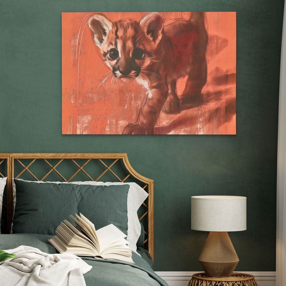 Tiptoeing Cub - Wall Art in Black Frame