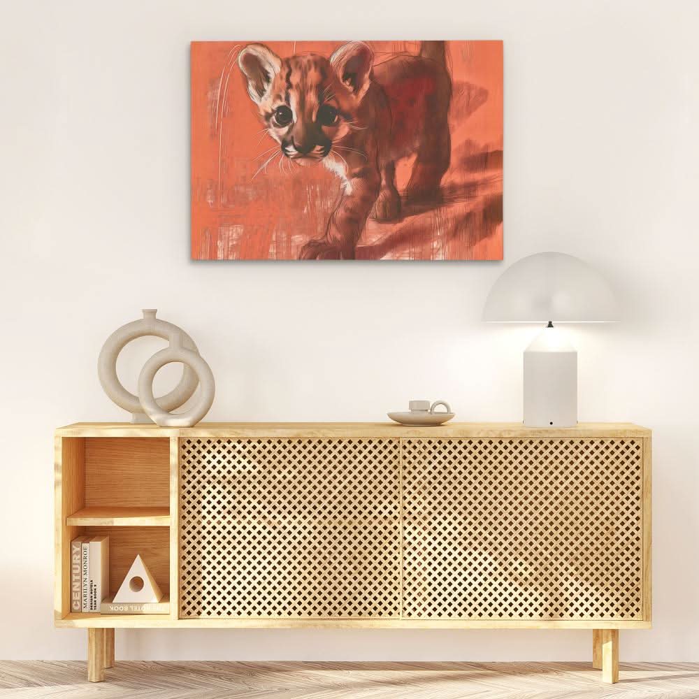 Tiptoeing Cub - Orange Canvas Wall Art