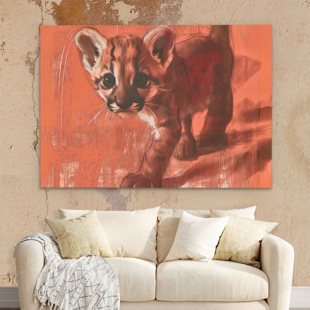 Tiptoeing Cub - Baby Animal Wall Art in Black Frame