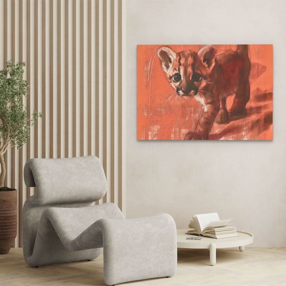 Tiptoeing Cub - Orange Baby Animal Canvas Print
