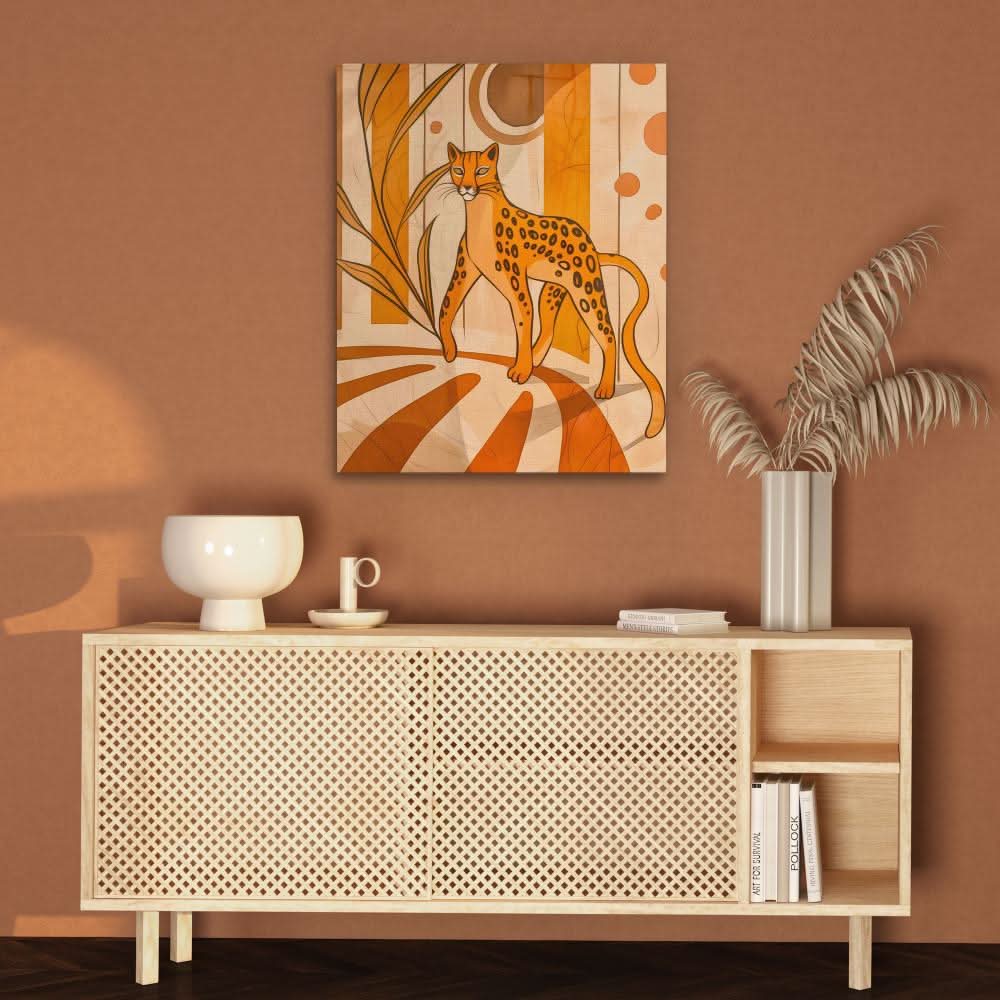 Tiptoeing Leopard - Big Cat Wall Art in Black Frame