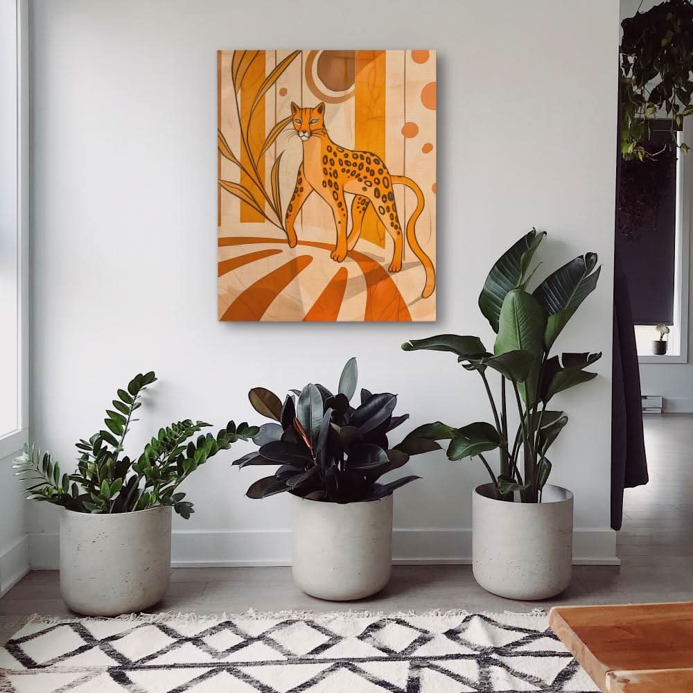 Tiptoeing Leopard - Minimalist Wall Art in Black Frame