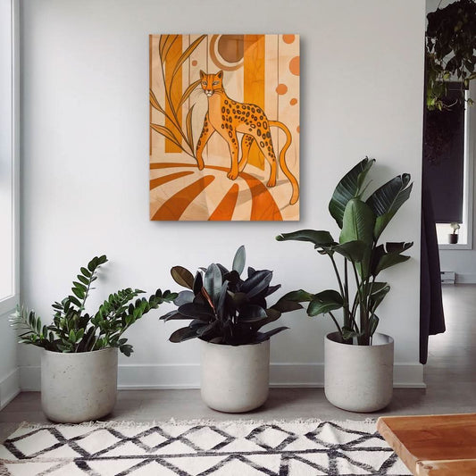 Tiptoeing Leopard - Minimalist Wall Art in Black Frame