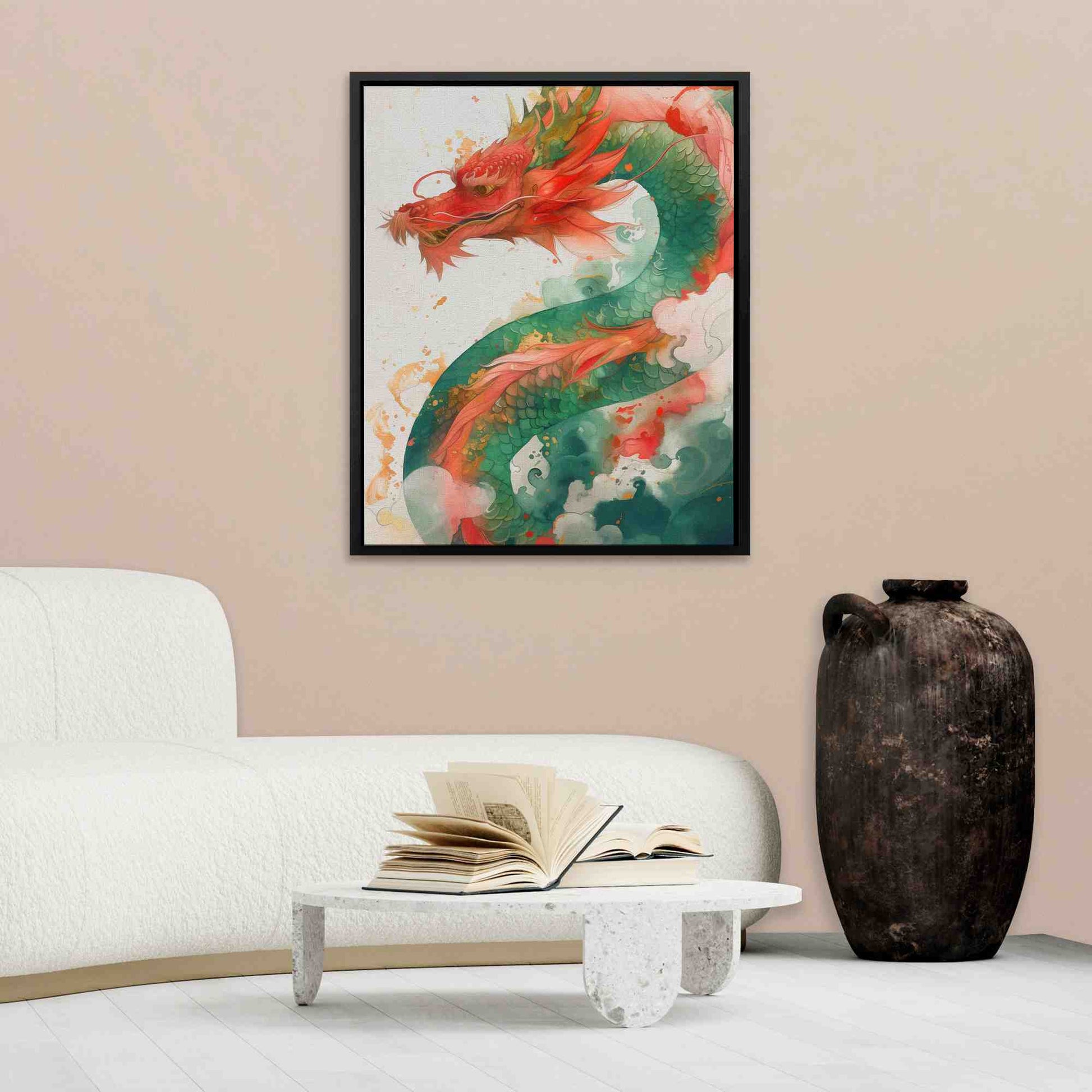 Traditional Dragon - Chinese Wall Art in Black Frame