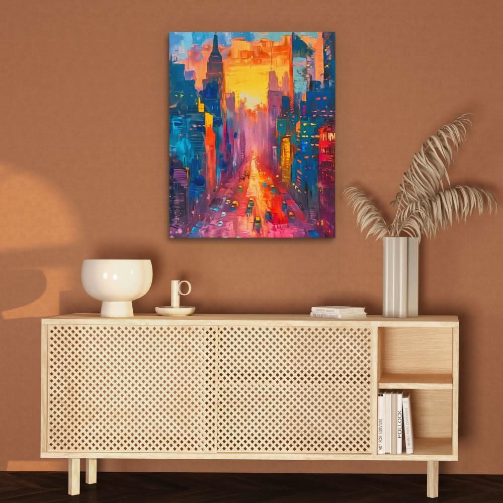 Traffic in the City - Blue Cityscapes Canvas Print