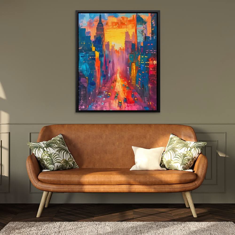 Traffic in the City - Cityscapes Wall Art in Black Frame