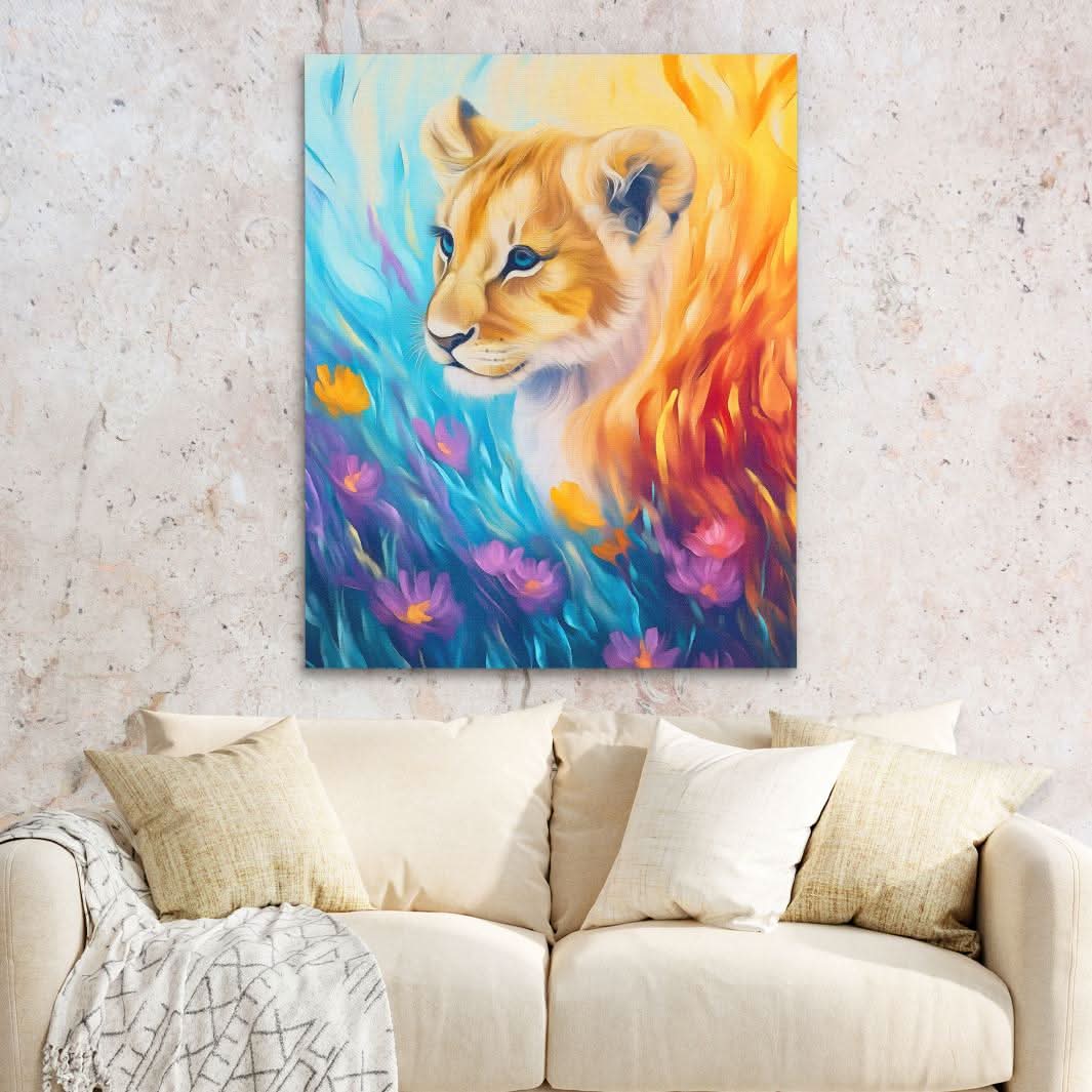 Tranquil Dreamer - Lion Wall Art in Black Frame