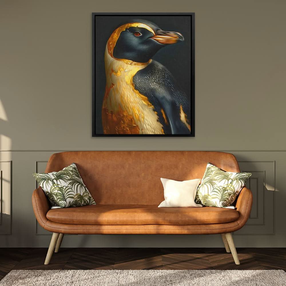 Treasured Penguin - Bird Wall Art in Black Frame