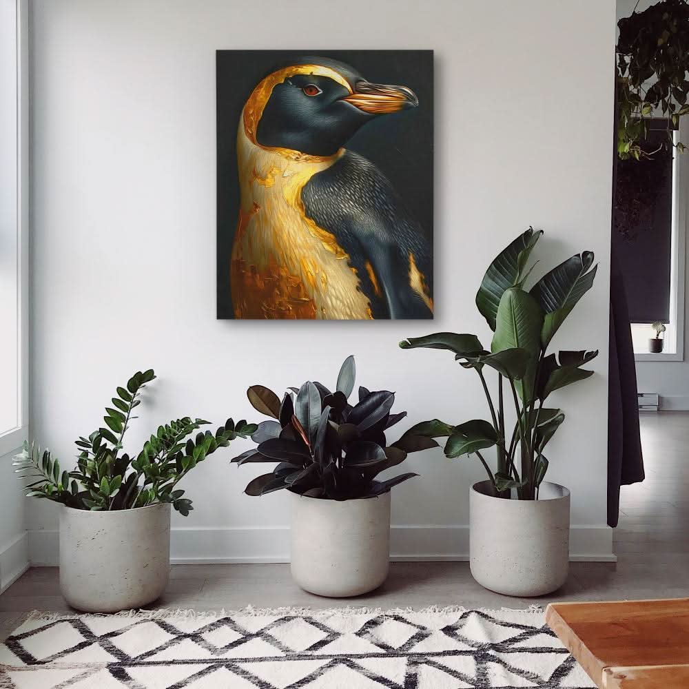 Treasured Penguin - Black and Gold Bird Canvas Print