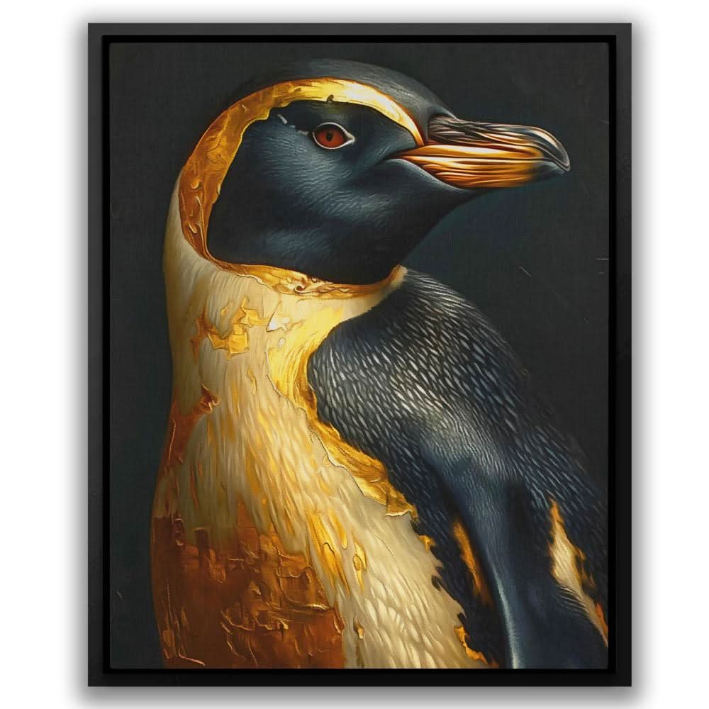 Treasured Penguin - Black and Gold Canvas Wall Art