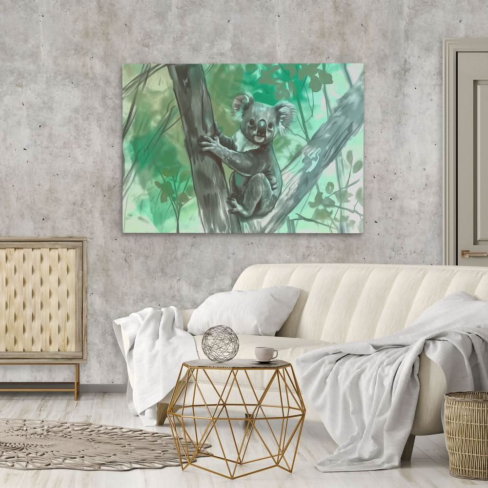 Tree Climbing Koala - Green Koala Canvas Print