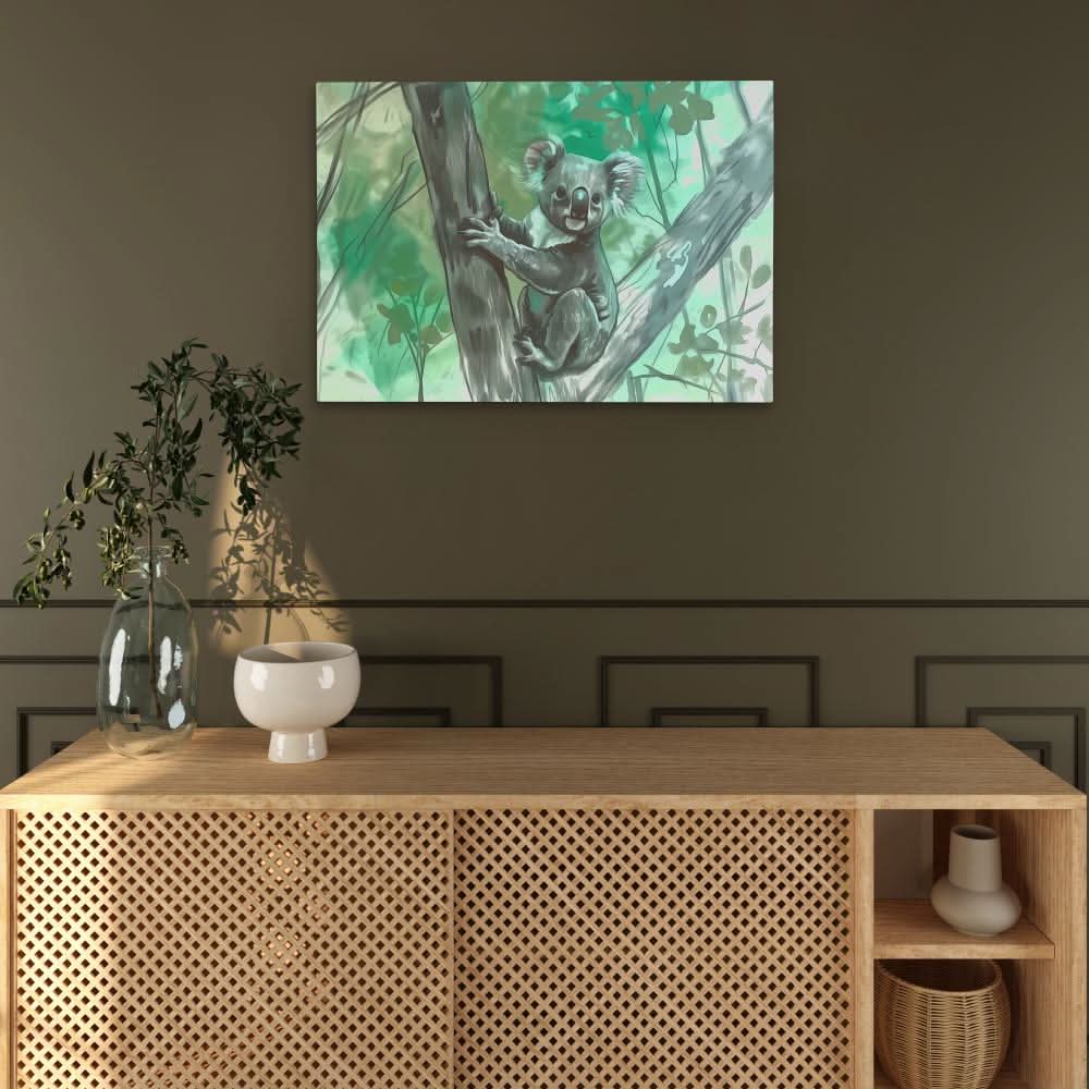 Tree Climbing Koala - Koala Wall Art in Black Frame