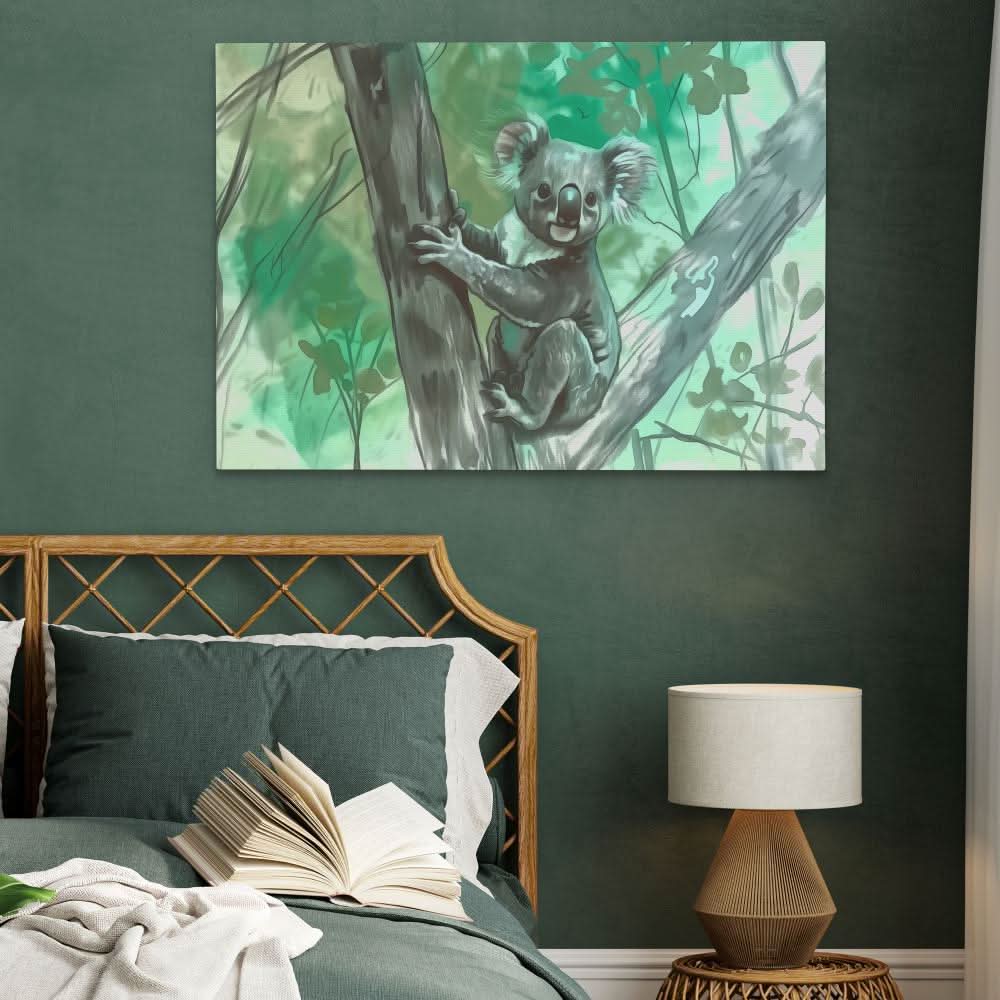 Tree Climbing Koala - Wall Art in Black Frame