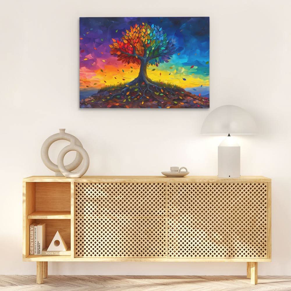 Tree of Rainbows - Abstract Colorful Canvas Wall Art