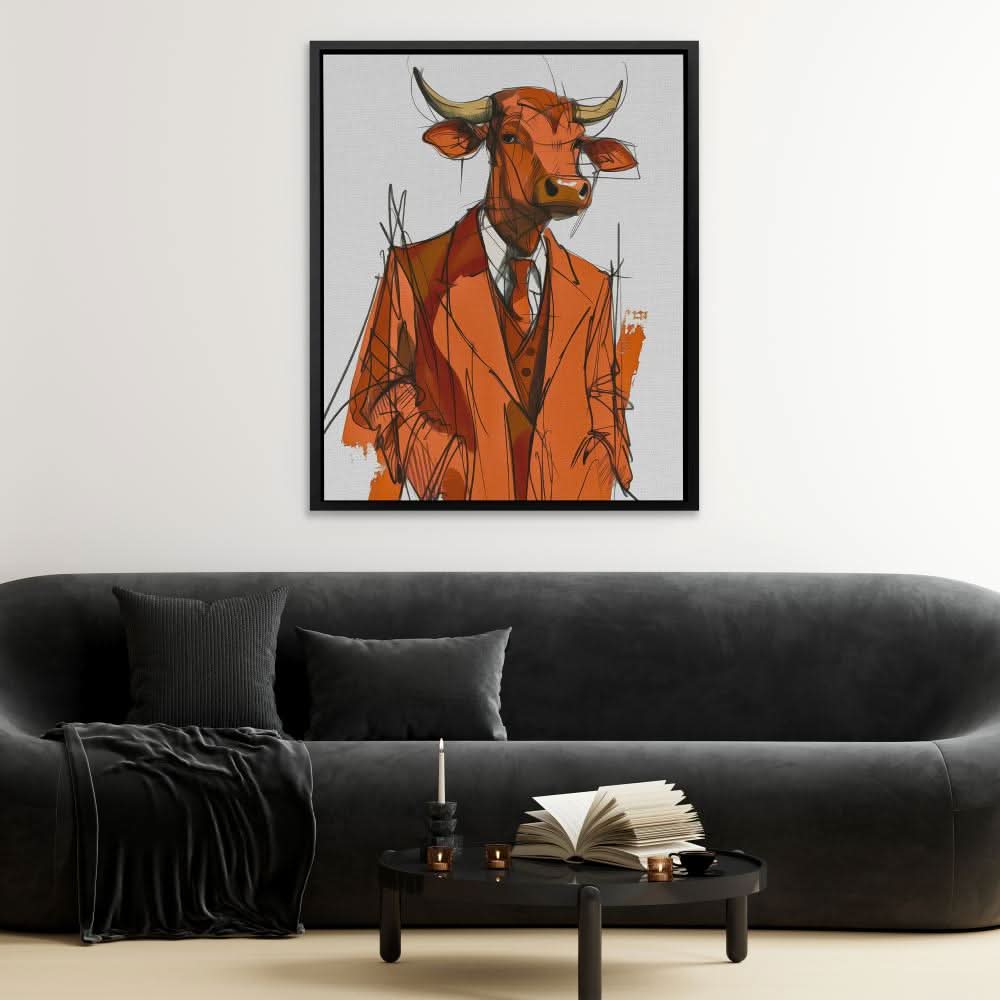 Trench Coat Bull - Abstract Brown Canvas Wall Art