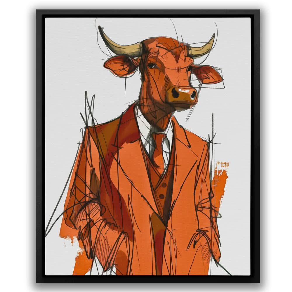 Trench Coat Bull - Large Abstract Canvas Print