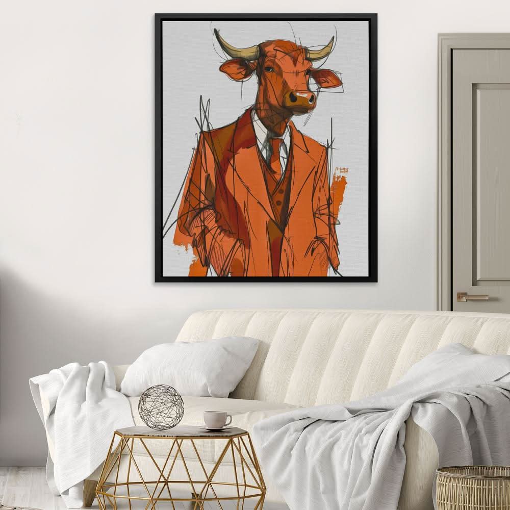 Trench Coat Bull - Brown Wall Art for Office
