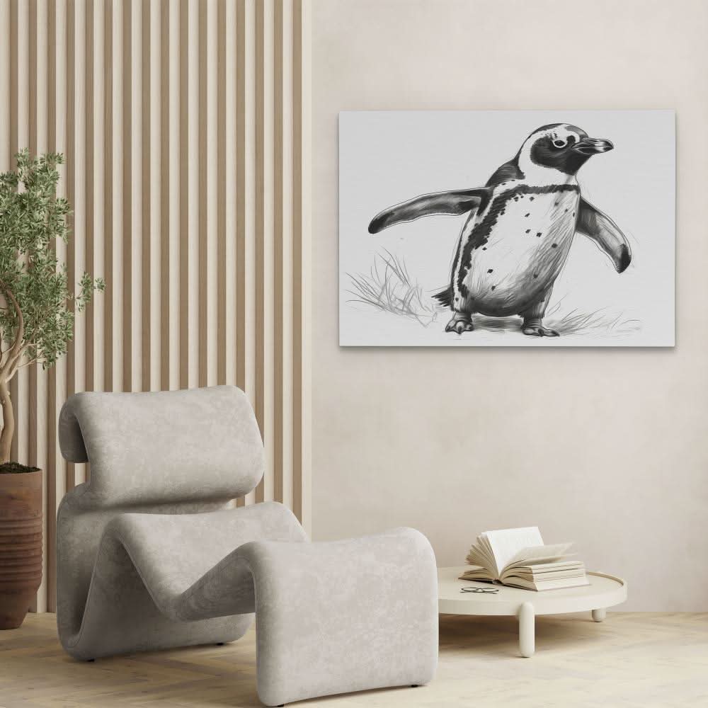 Trolling Penguin - Black and White Canvas Print