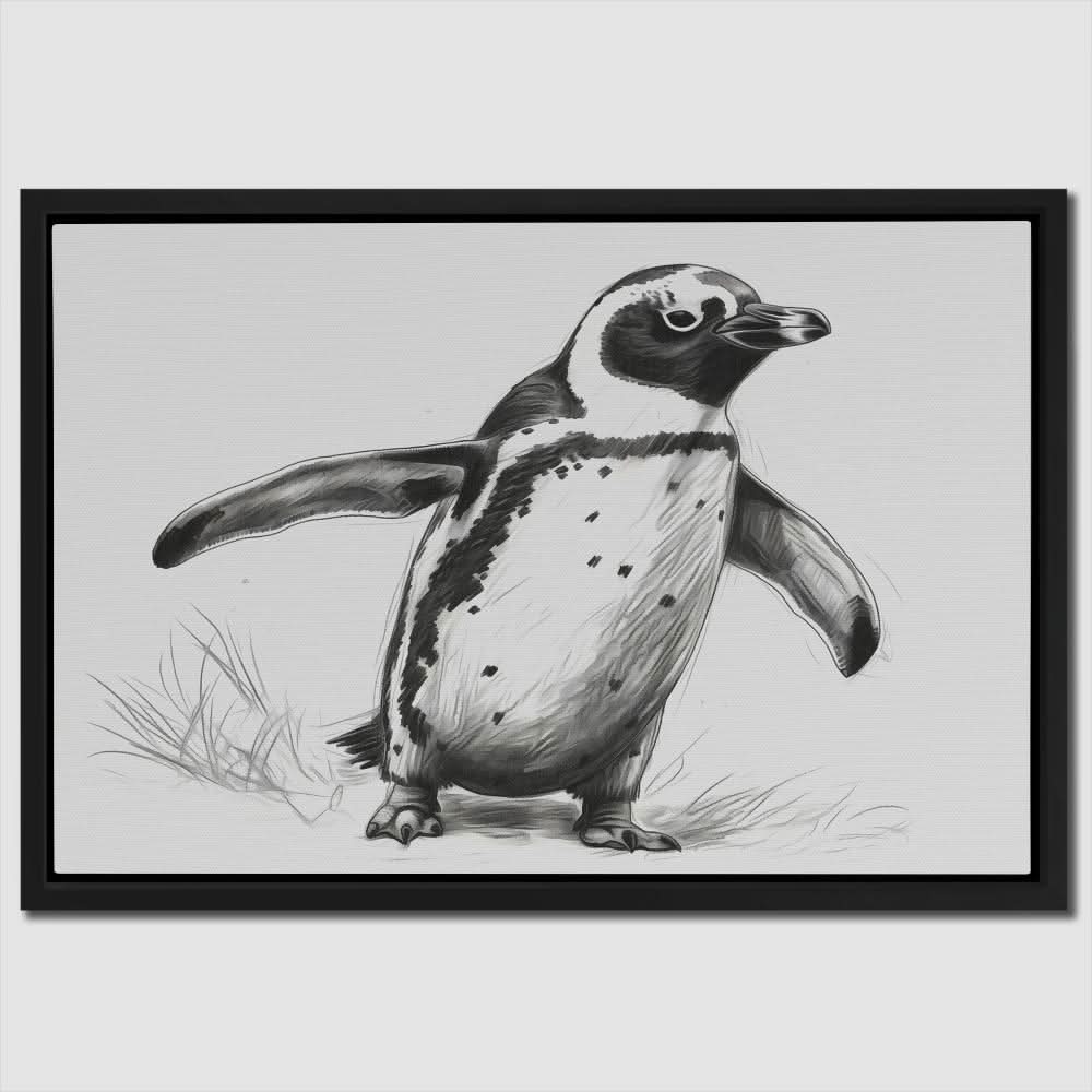 Trolling Penguin - Black and White Wall Art in Black Frame