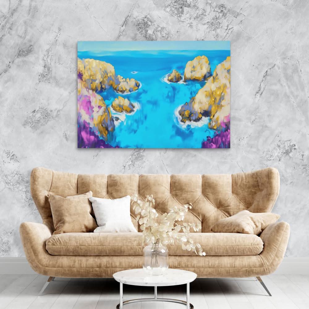 Tropical Blue Bay - Wall Art in Black Frame