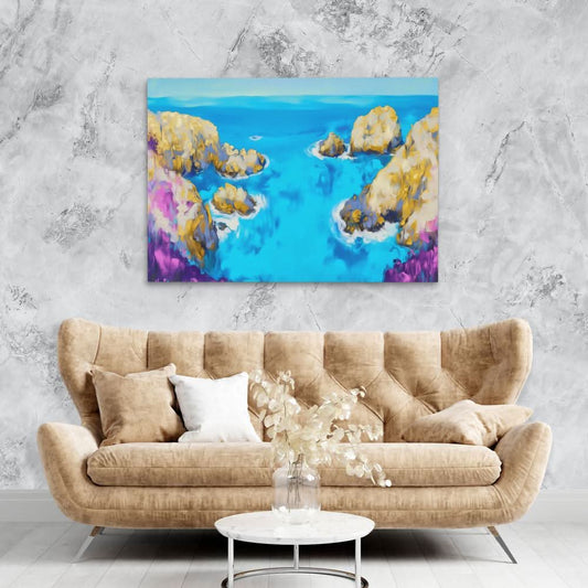 Tropical Blue Bay - Wall Art in Black Frame