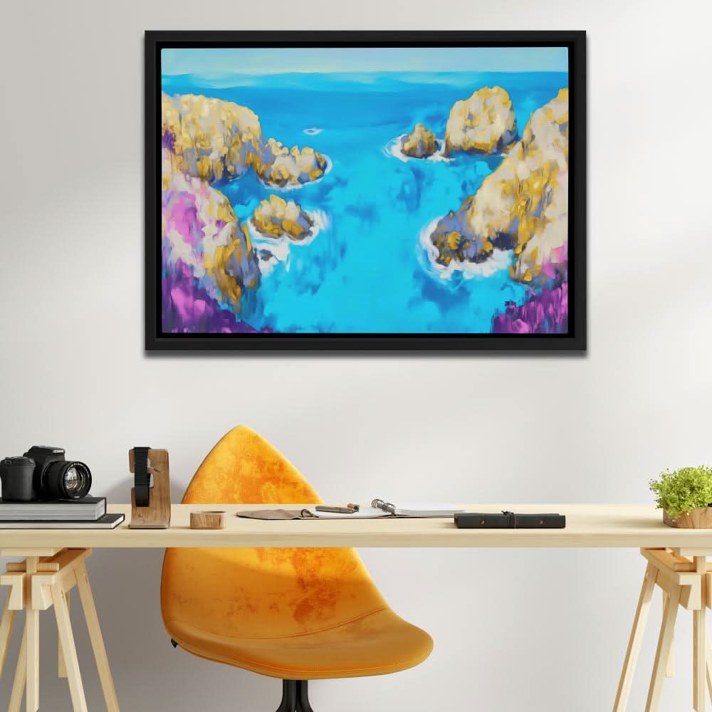 Tropical Blue Bay - Beach House Wall Art in Black Frame