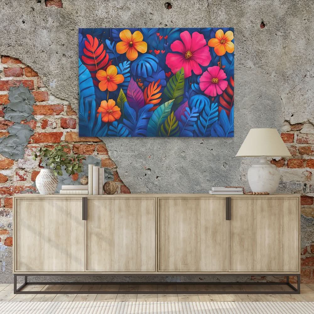 Tropical Flowers and Leaves - Large Canvas Print