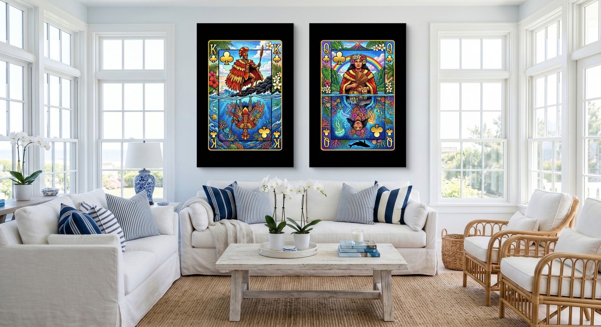Tropical King & Queen Canvas Set - Hawaii Clubs gallery-wrap canvas in a room