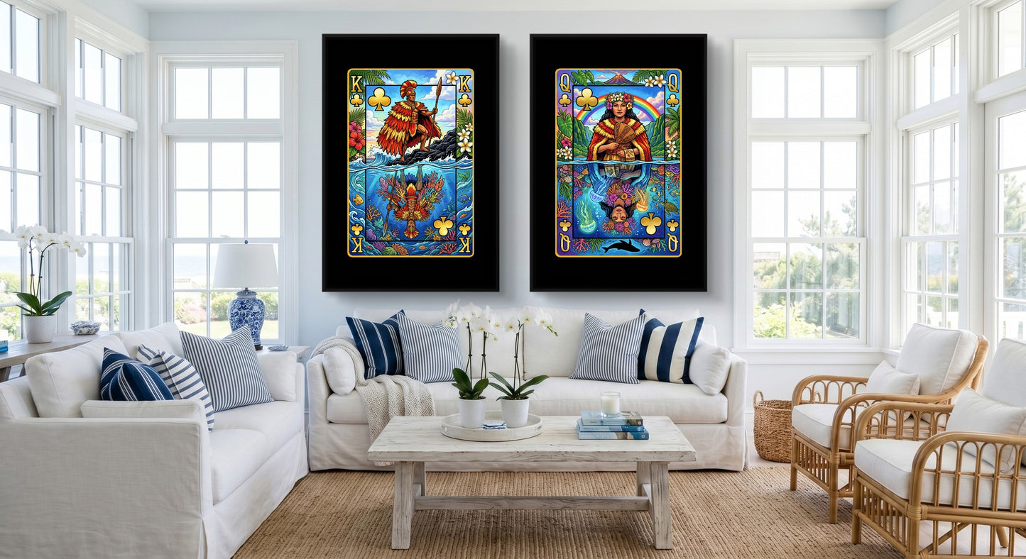 Tropical King & Queen Canvas Set - Hawaii Clubs black-framed canvas in a room