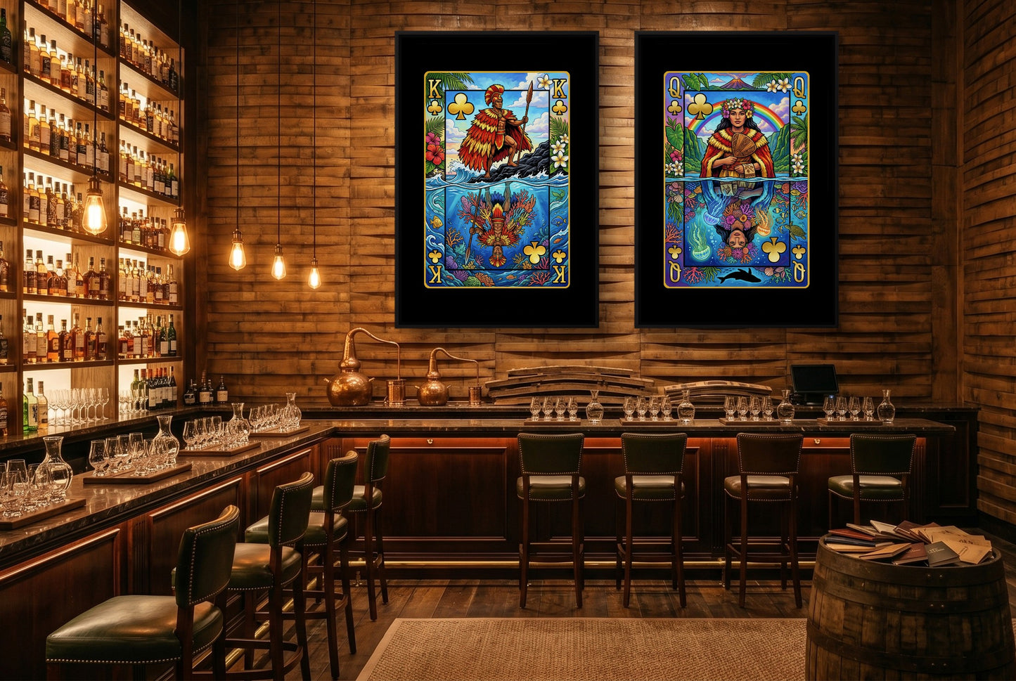 Tropical King & Queen Canvas Set - Hawaii Clubs black-framed canvas in a room