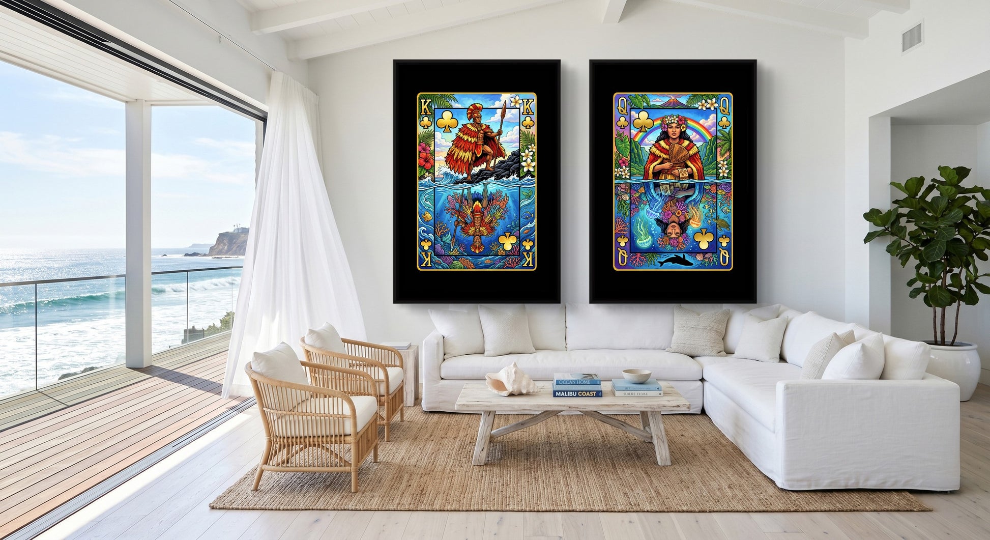 Tropical King & Queen Canvas Set - Hawaii Clubs black-framed canvas in a room