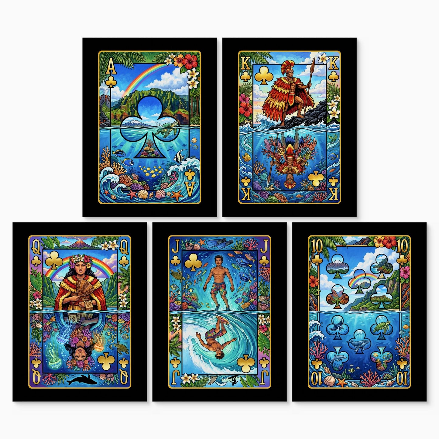 Tropical Poker Canvas Set - Hawaii Royal Flush canvas print set, 2 over 3, no frame