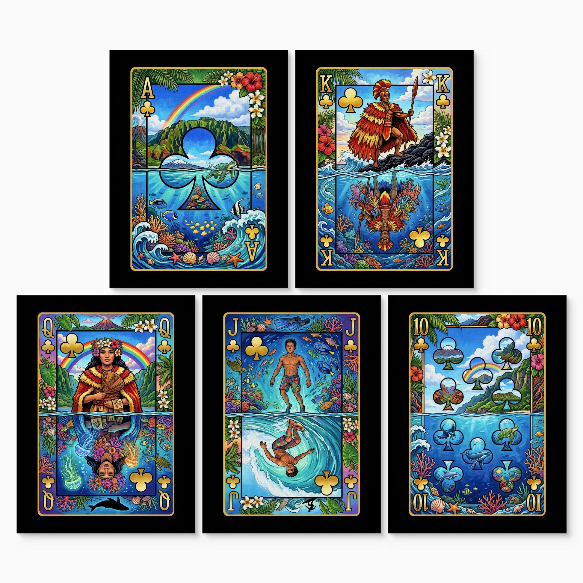 Tropical Poker Canvas Set - Hawaii Royal Flush canvas print set, 2 over 3, no frame