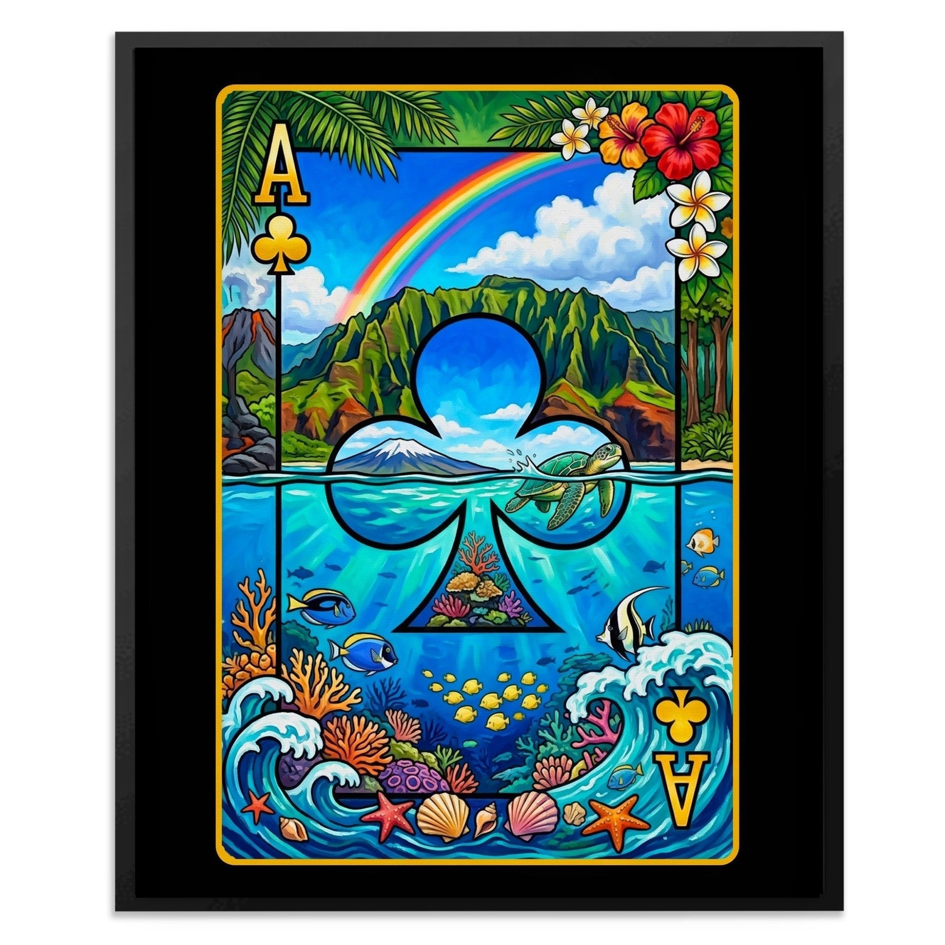 Tropical Poker Canvas Set - Hawaii Royal Flush Ace card