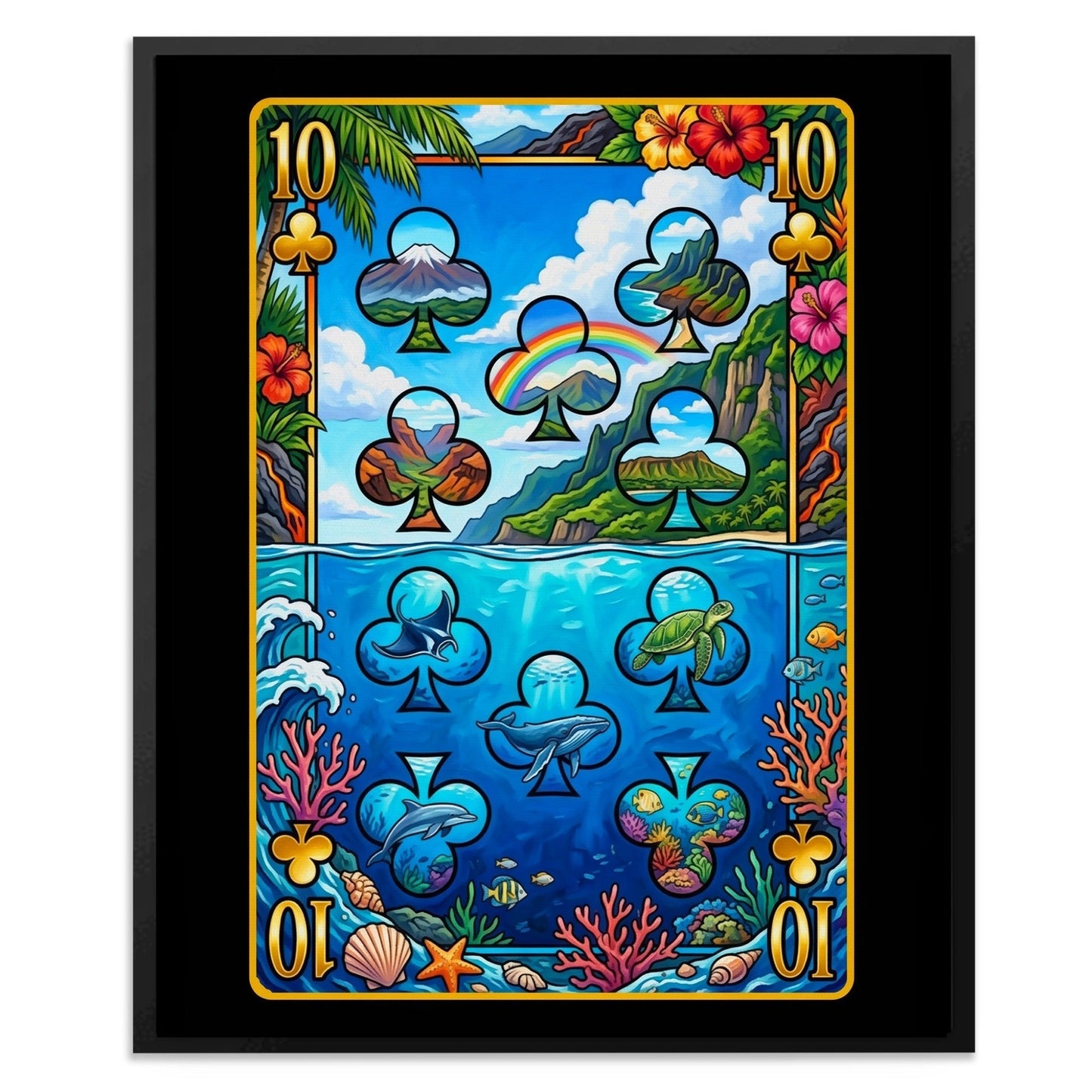 Tropical Poker Canvas Set - Hawaii Royal Flush Ten card