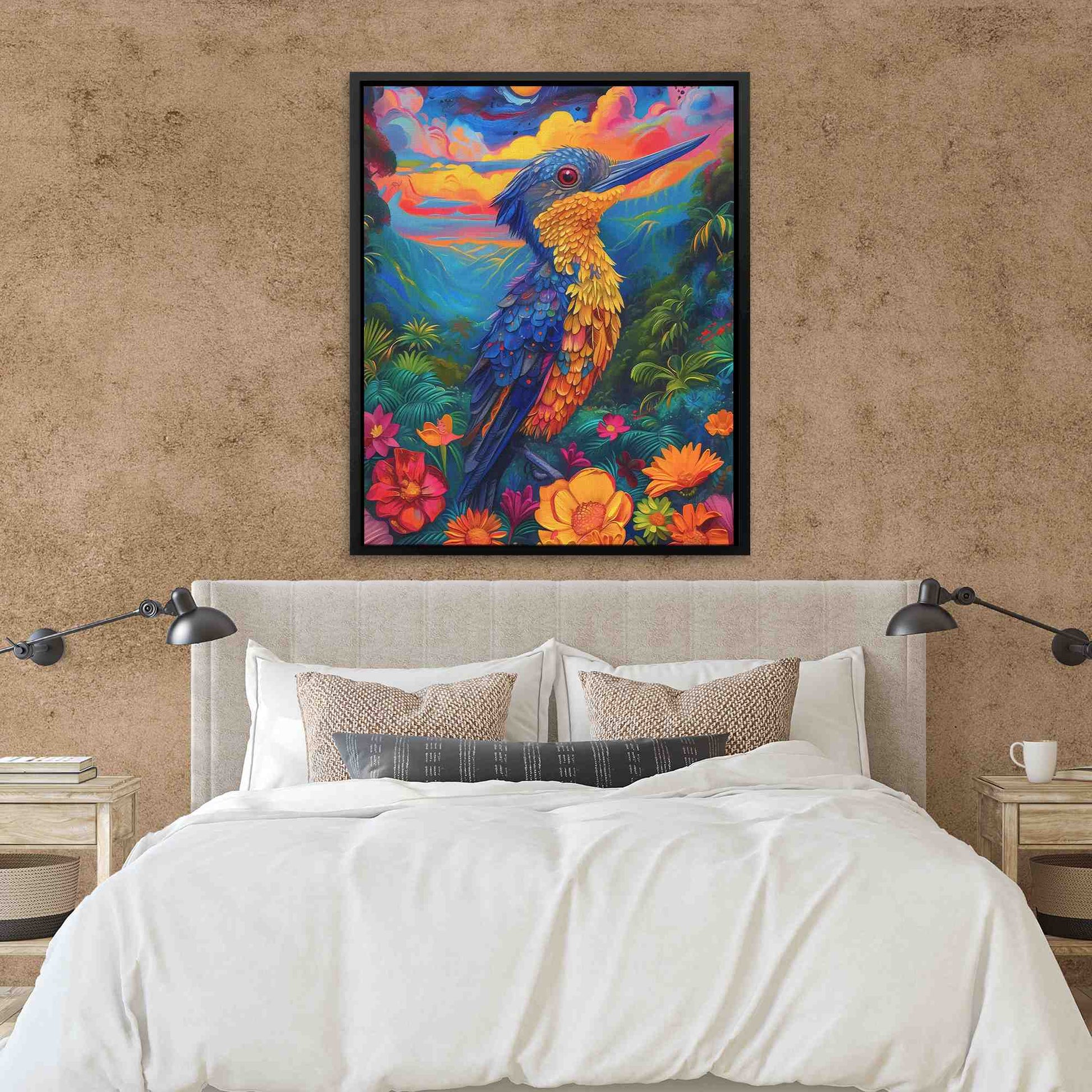 Tropical Rain Forest Bird - Hawaii Wall Art in Black Frame