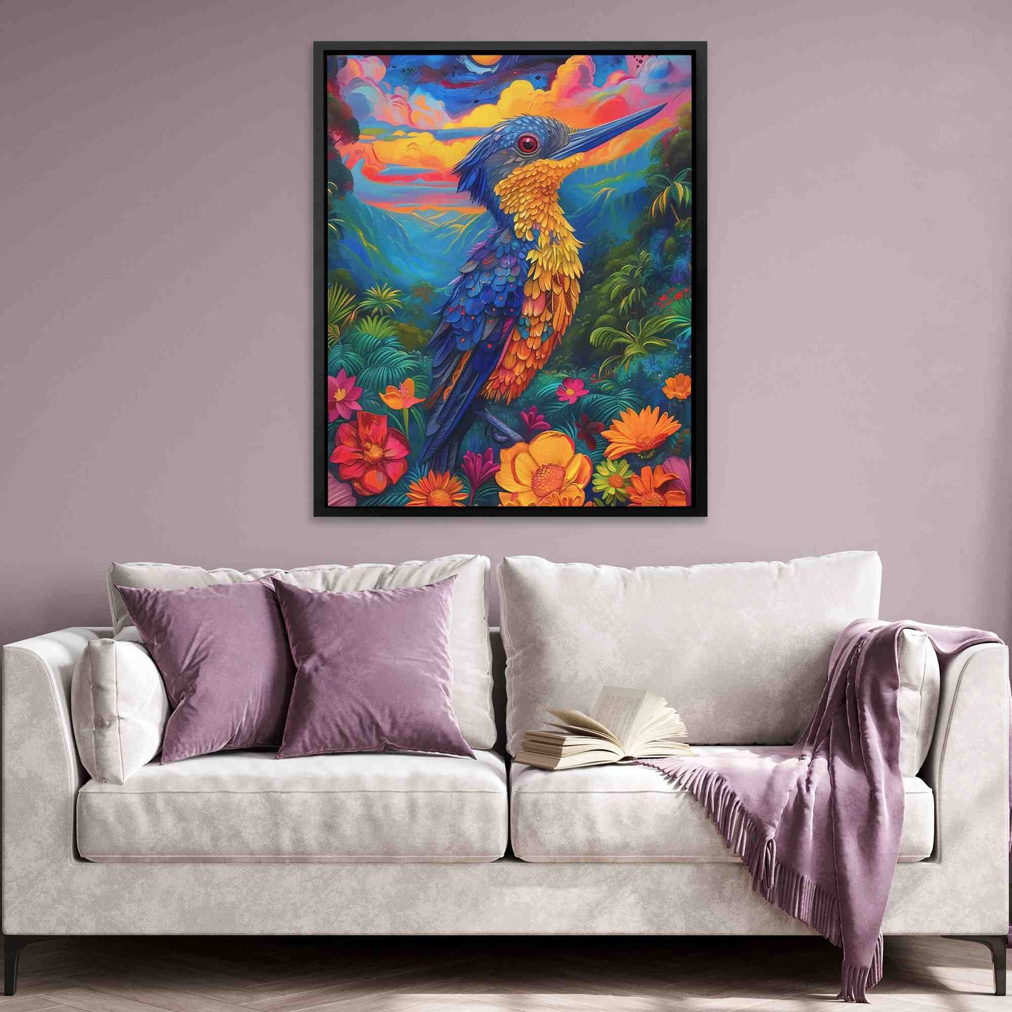 Tropical Rain Forest Bird - Surrealism Wall Art in Black Frame