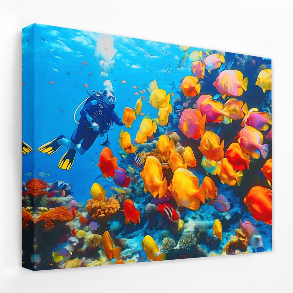 Tropical Scuba Diver - Beach Canvas Wall Art
