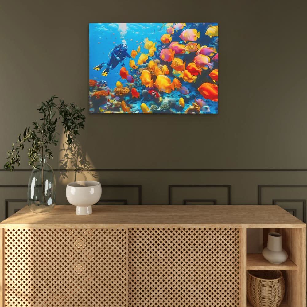 Tropical Scuba Diver - Wall Art in Black Frame