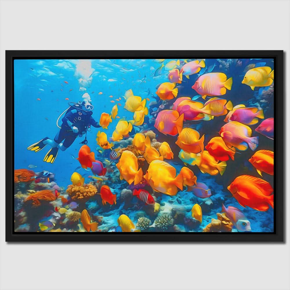 Tropical Scuba Diver - Blue Canvas Wall Art