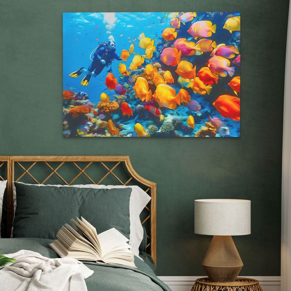 Tropical Scuba Diver - Beach Art for Bathroom
